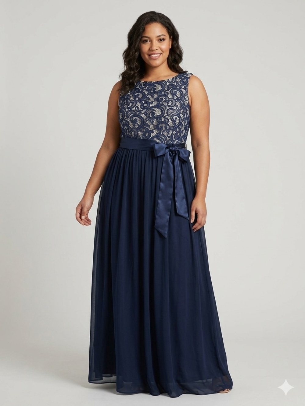 Jessica Howard Navy Lace Bodice Maxi Dress with Satin Tie